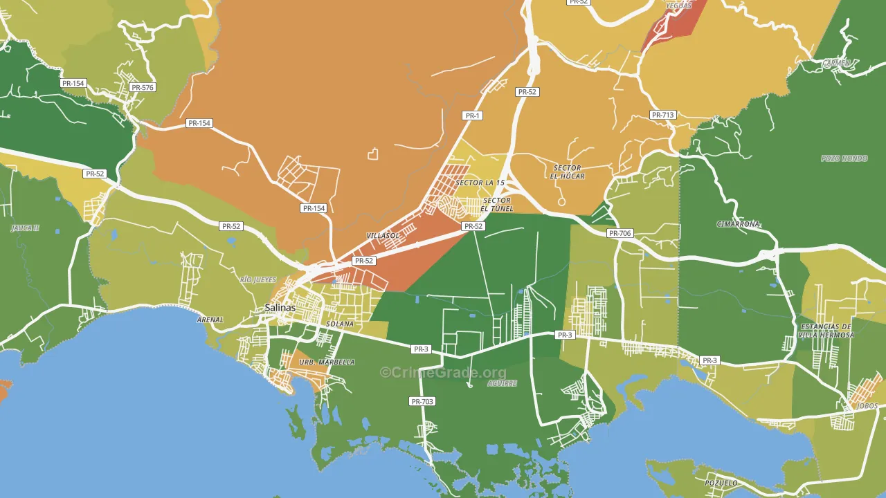 Salinas Municipio, PR Map of Drug-Related Crime Rates