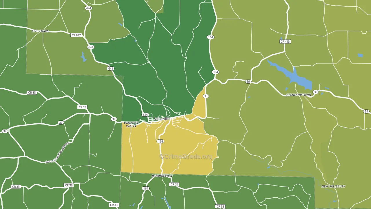 Salineville, OH Map of Drug-Related Crime Rates