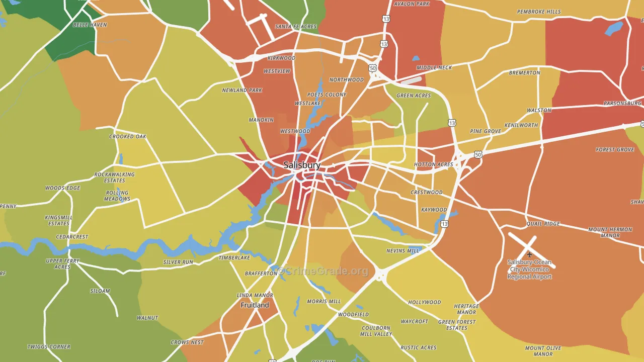 Salisbury, MD Map of Drug-Related Crime Rates