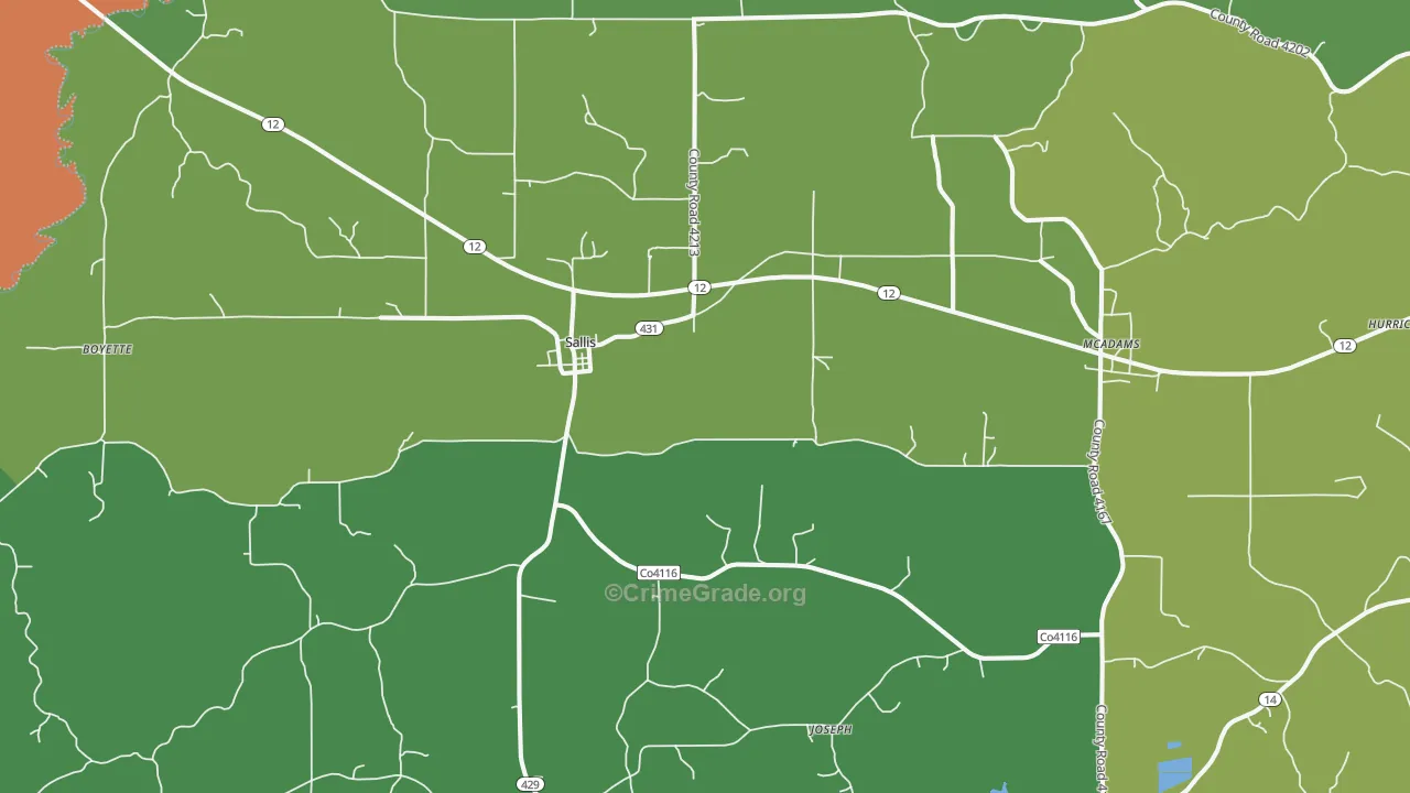 Sallis, MS Map of Drug-Related Crime Rates