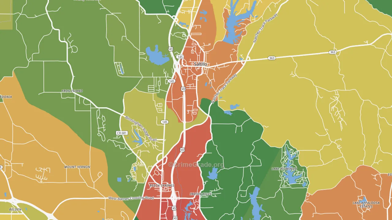 Saltillo, MS Map of Drug-Related Crime Rates