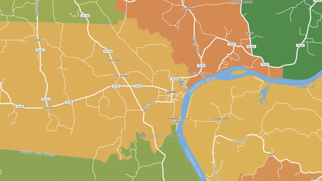 Saltillo, TN Map of Drug-Related Crime Rates