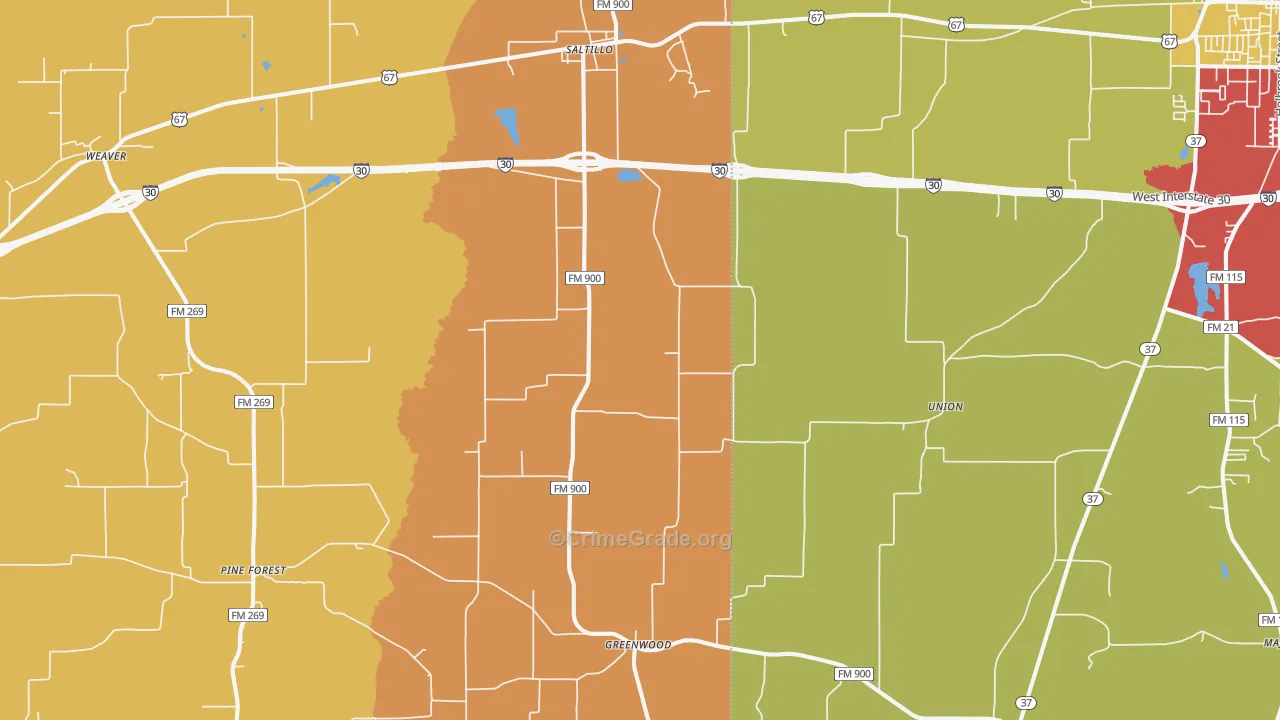 Saltillo, TX Map of Drug-Related Crime Rates