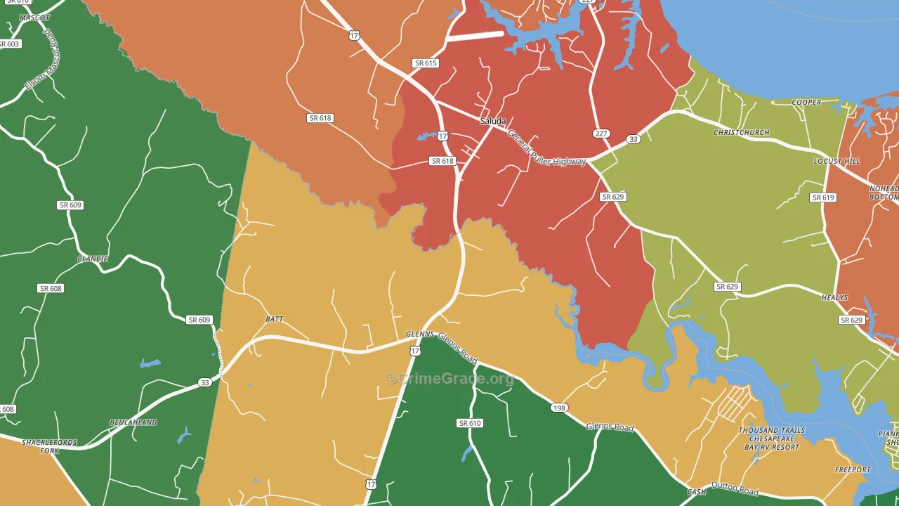 Saluda, VA Map of Drug-Related Crime Rates