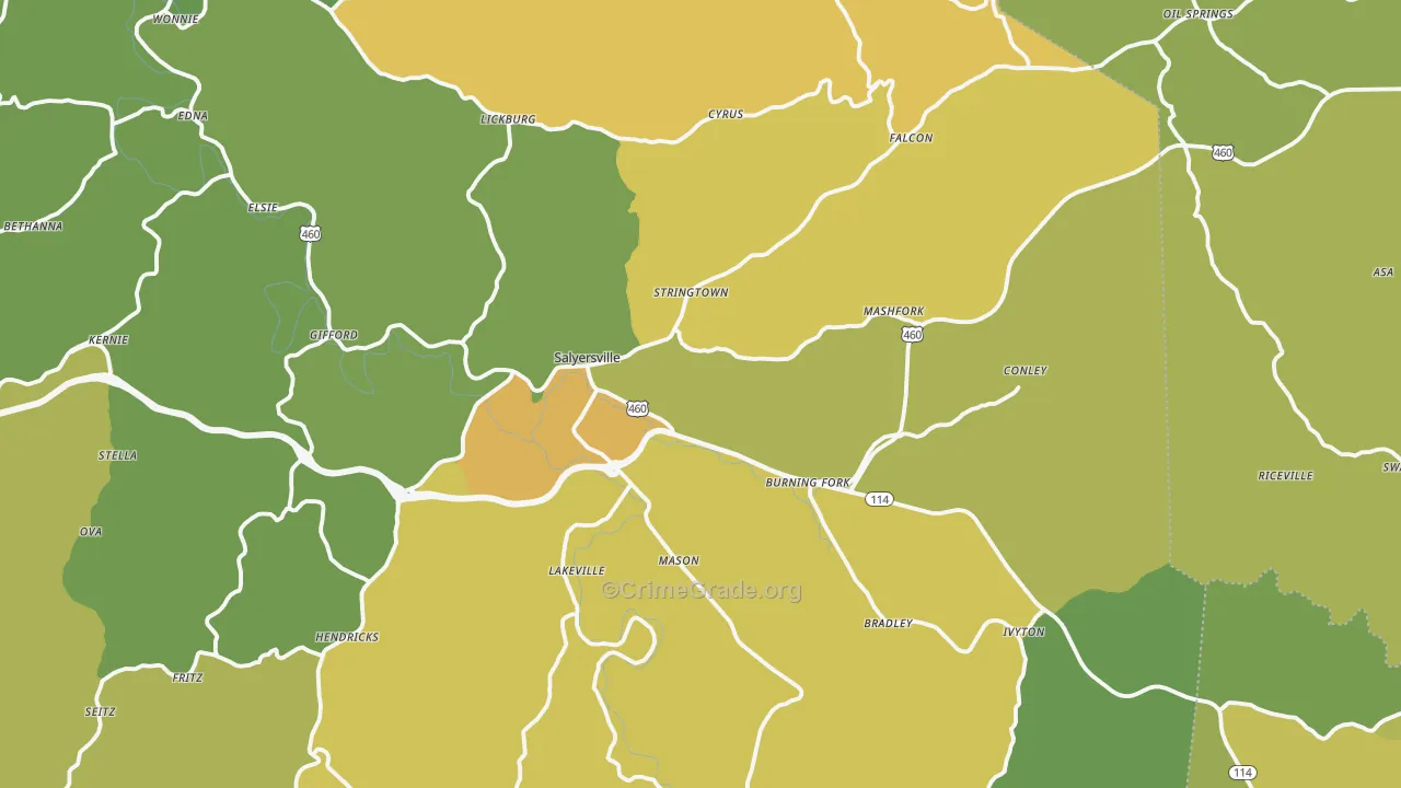 Salyersville, KY Map of Drug-Related Crime Rates