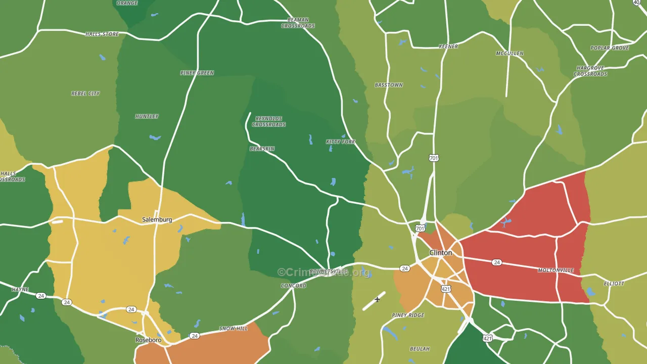Sampson County, NC Map of Drug-Related Crime Rates
