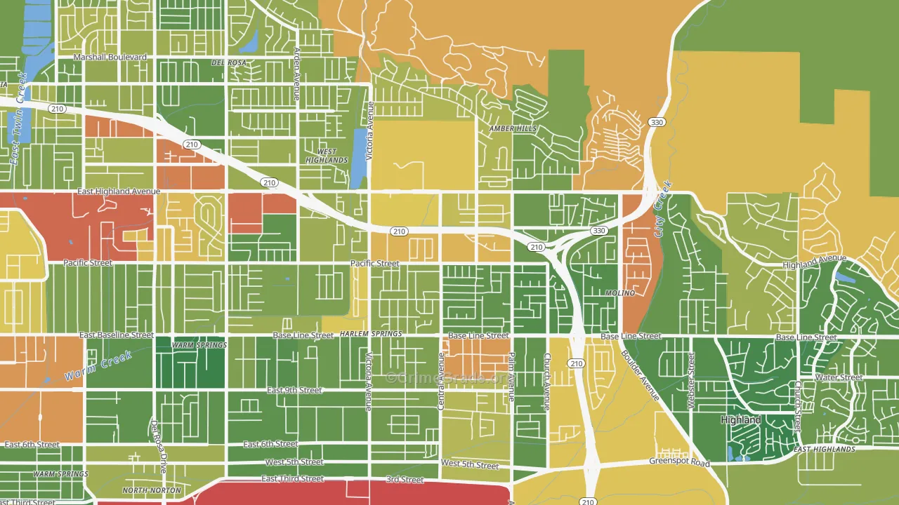 San Andreas, Highland, CA Map of Drug-Related Crime Rates