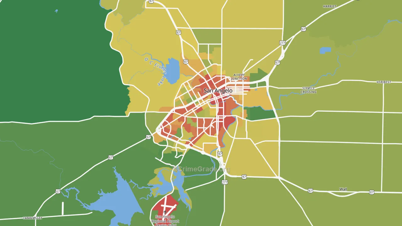 San Angelo, TX Map of Drug-Related Crime Rates