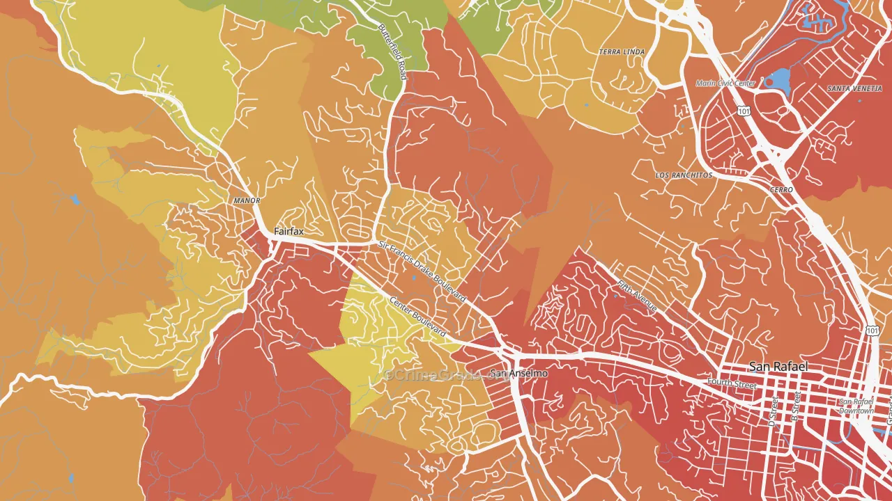 San Anselmo, CA Map of Drug-Related Crime Rates