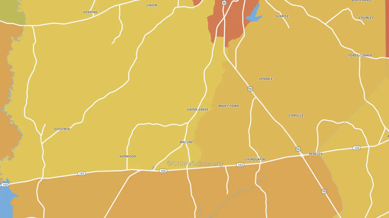 San Augustine County, TX Map of Drug-Related Crime Rates