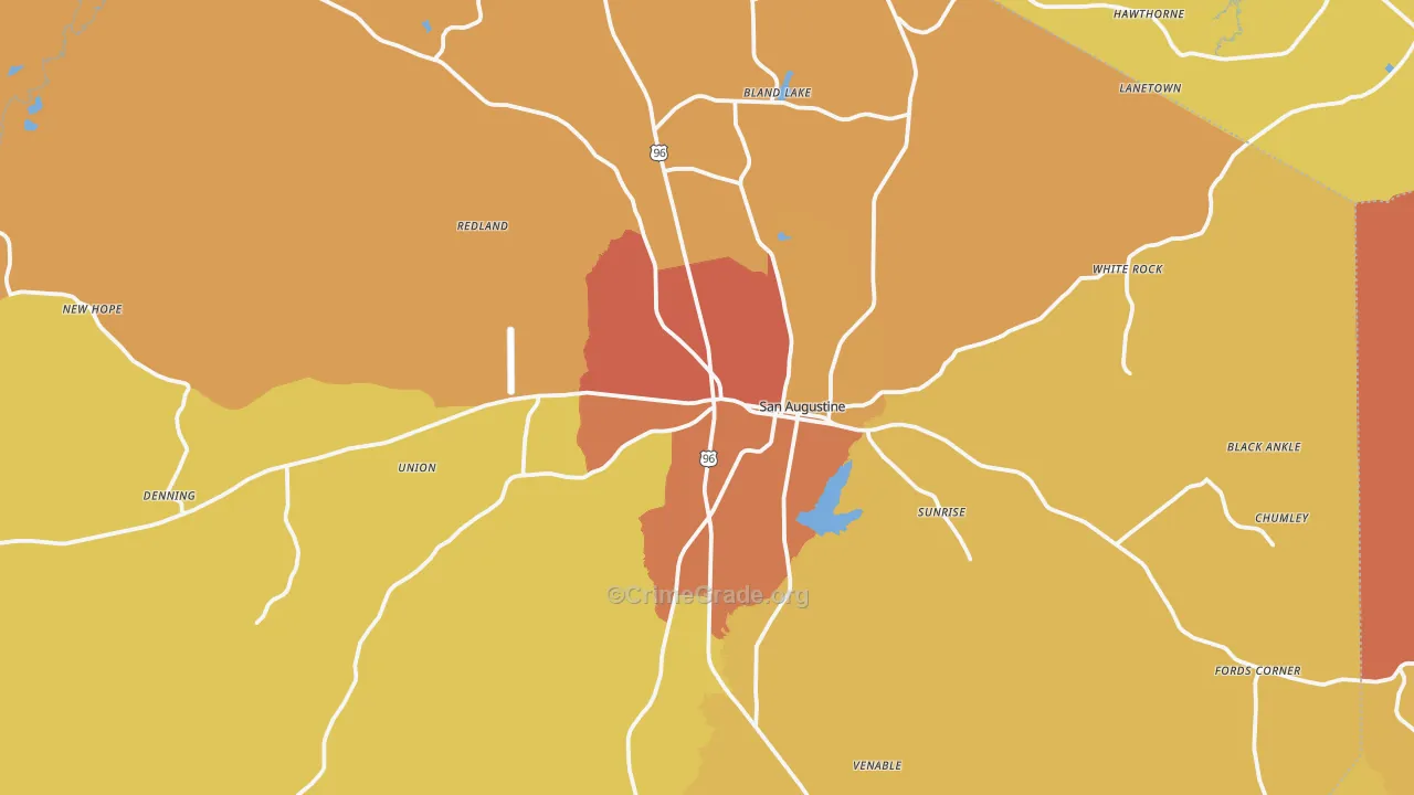 San Augustine, TX Map of Drug-Related Crime Rates