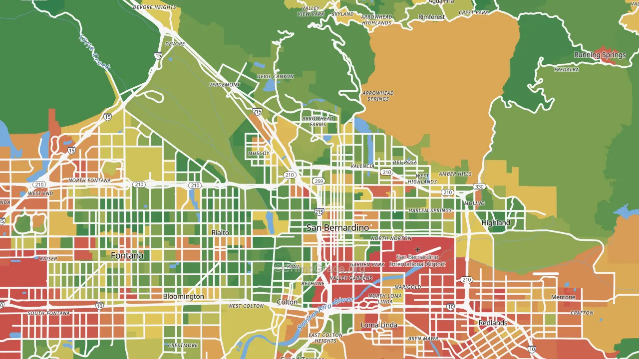 San Bernardino, CA Map of Drug-Related Crime Rates