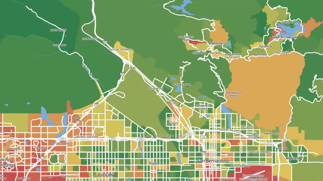 San Bernardino County, CA Map of Drug-Related Crime Rates