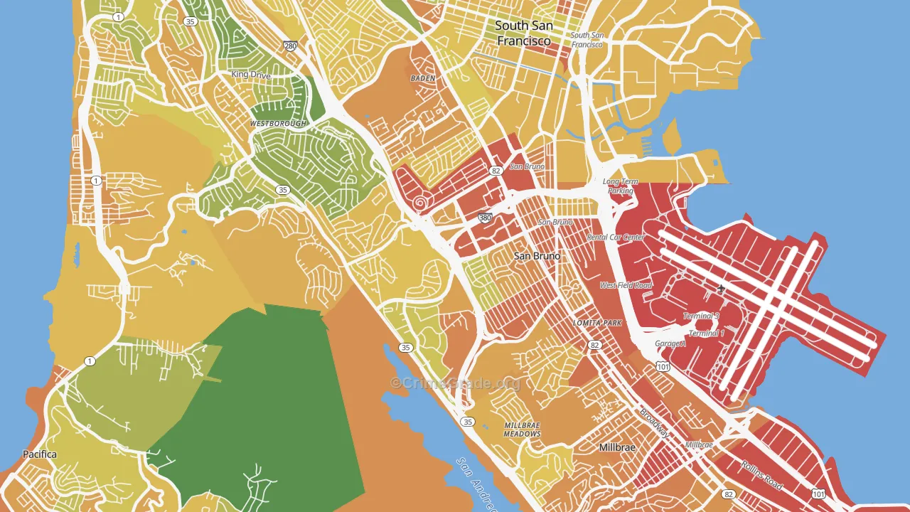 San Bruno, CA Map of Drug-Related Crime Rates