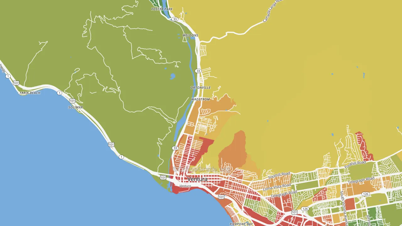San Buenaventura, CA Map of Drug-Related Crime Rates