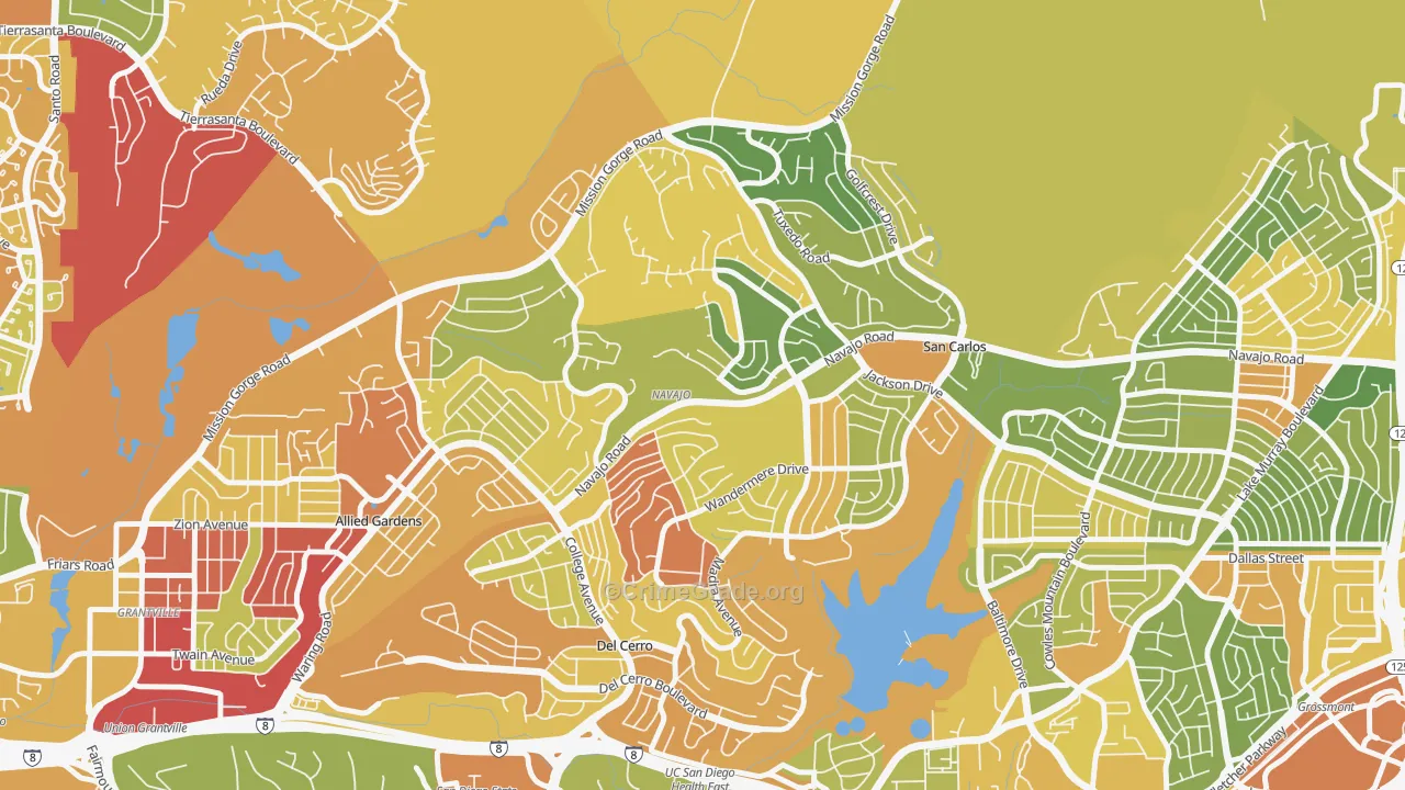 San Carlos, San Diego, CA Map of Drug-Related Crime Rates