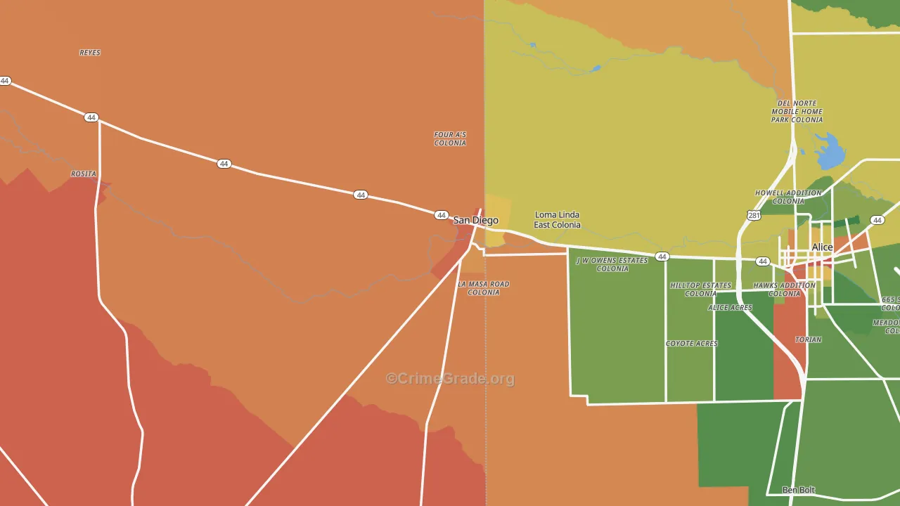 San Diego, TX Map of Drug-Related Crime Rates