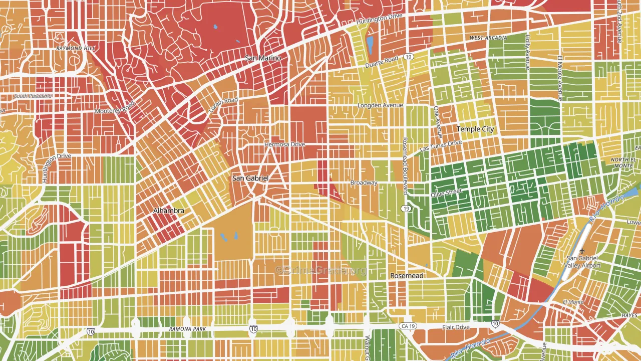 San Gabriel, CA Map of Drug-Related Crime Rates