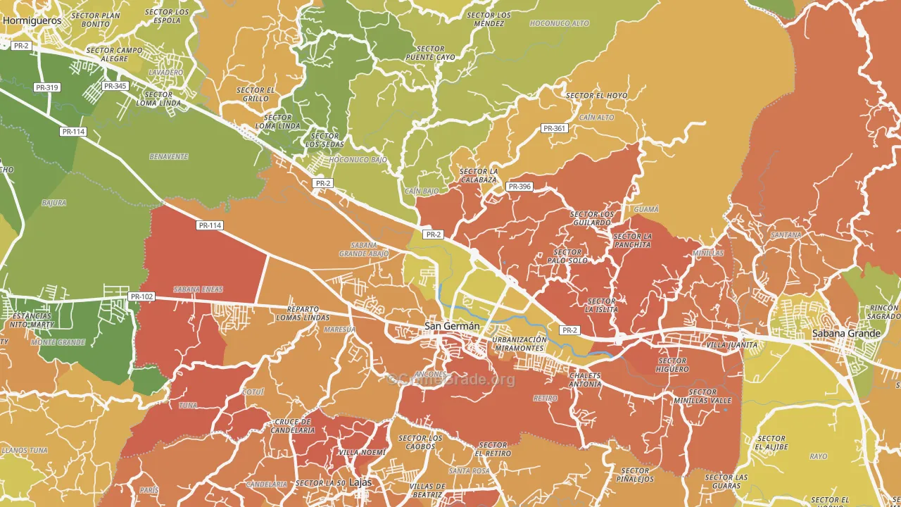 San German Municipio, PR Map of Drug-Related Crime Rates