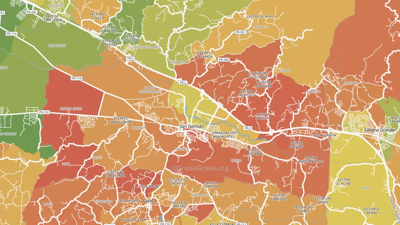 San German, PR Map of Drug-Related Crime Rates