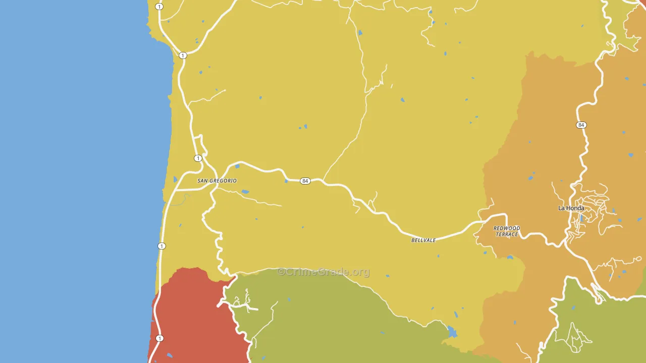 San Gregorio, CA Map of Drug-Related Crime Rates