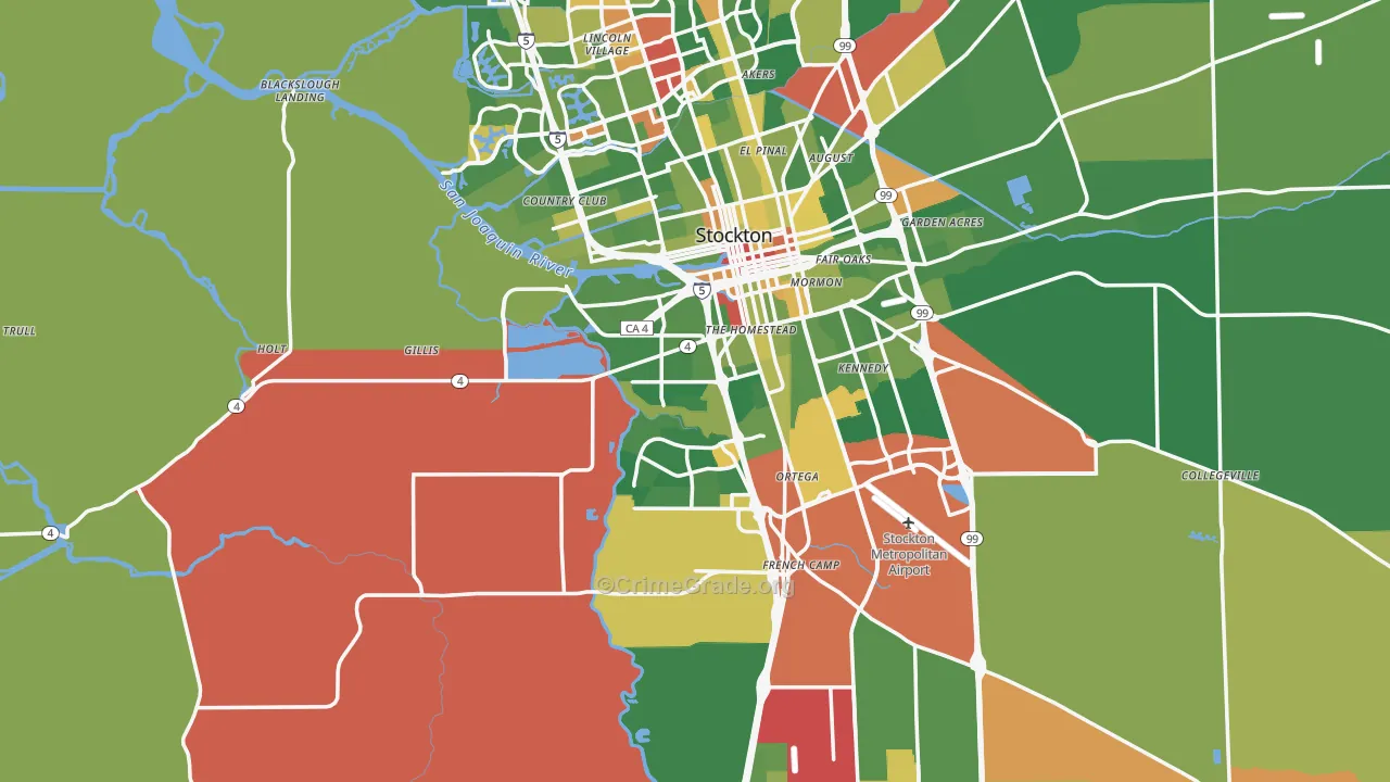 San Joaquin County, CA Map of Drug-Related Crime Rates