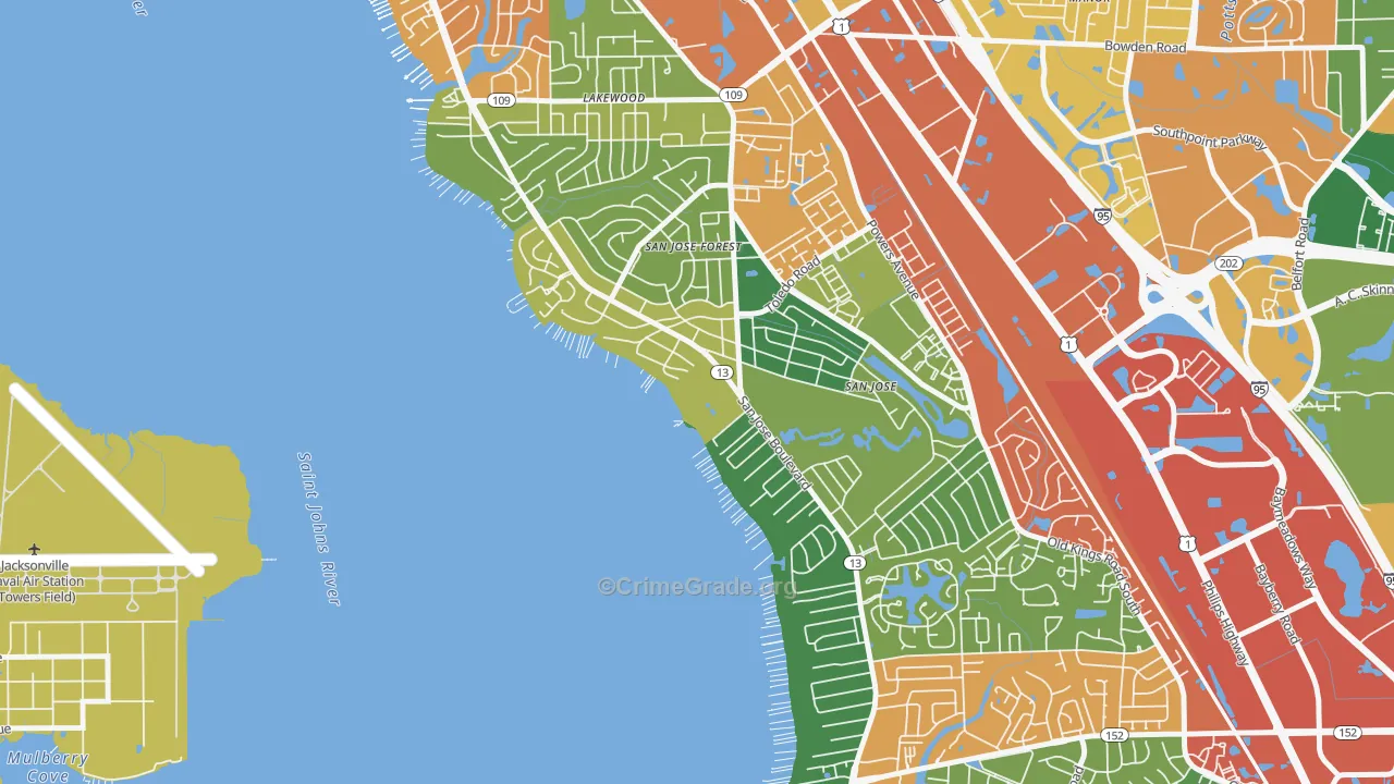 San Jose Forest, Jacksonville, FL Map of Drug-Related Crime Rates