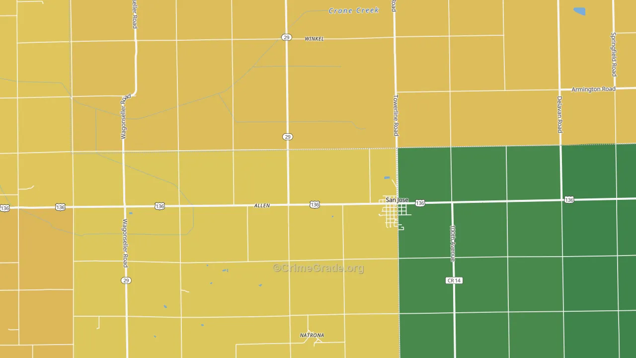 San Jose, IL Map of Drug-Related Crime Rates