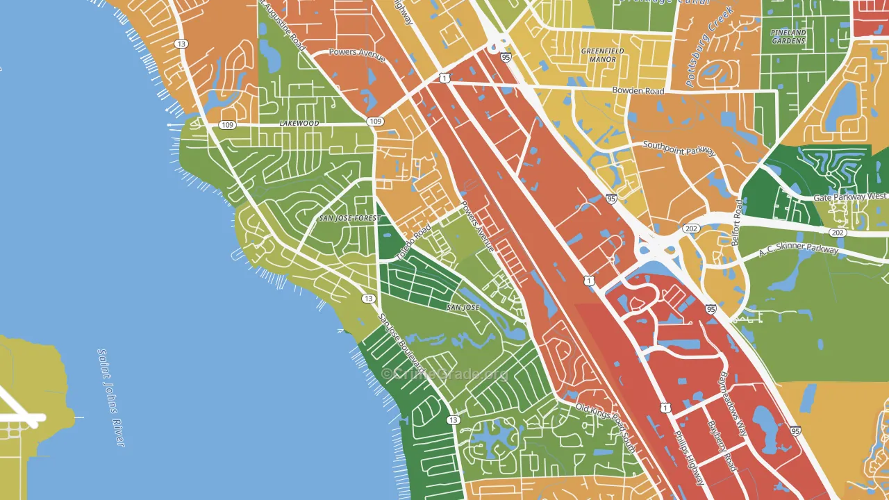 San Jose, Jacksonville, FL Map of Drug-Related Crime Rates