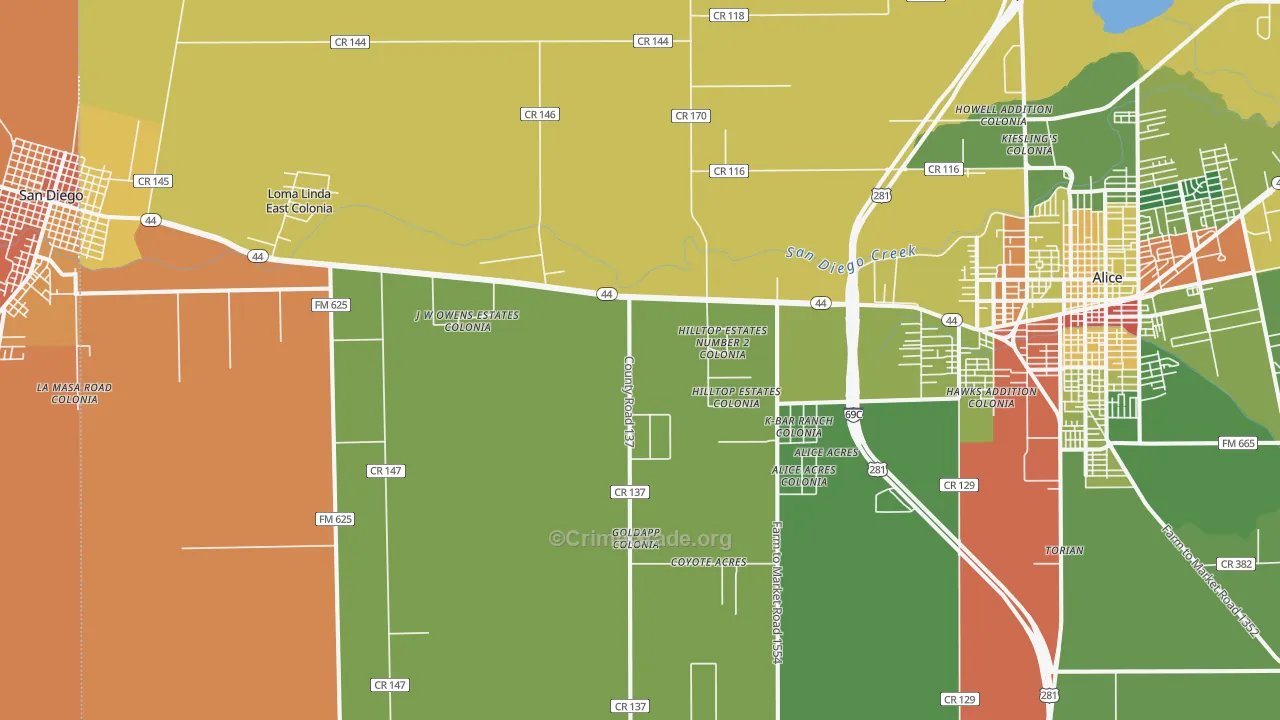 San Jose, TX Map of Drug-Related Crime Rates