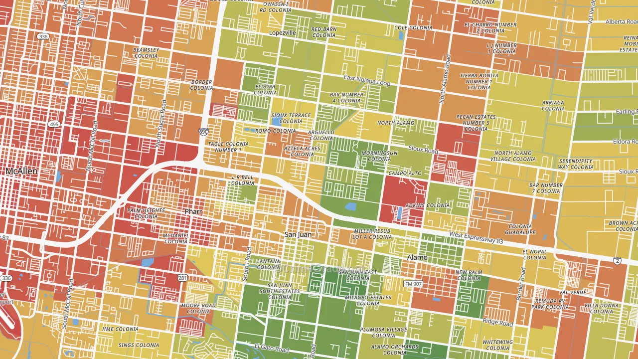 San Juan, TX Map of Drug-Related Crime Rates