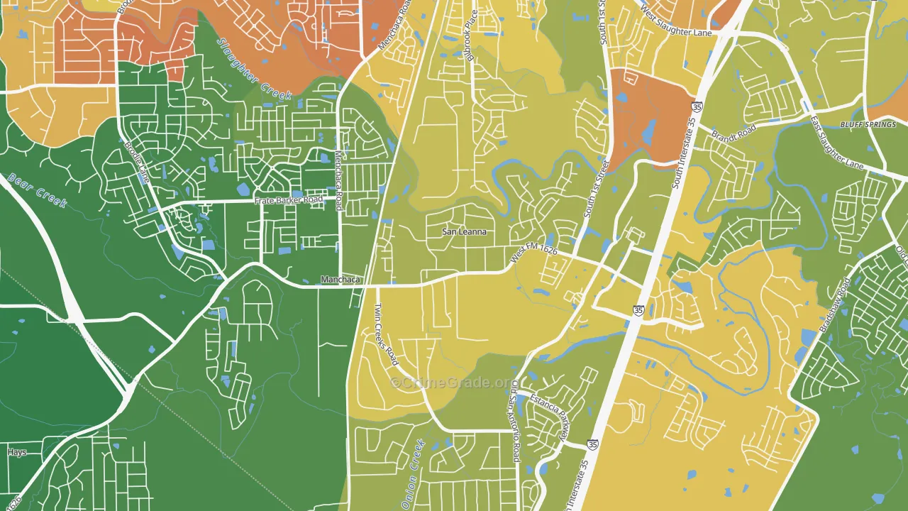 San Leanna, TX Map of Drug-Related Crime Rates