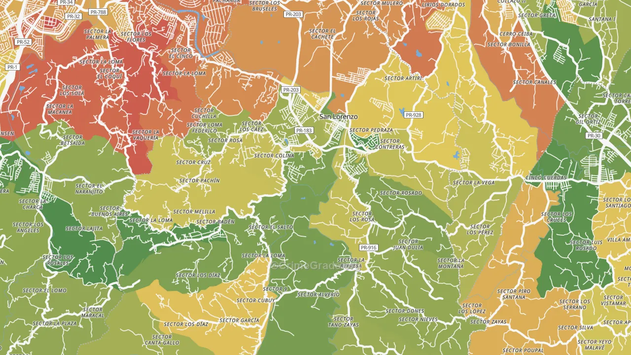 San Lorenzo, PR Map of Drug-Related Crime Rates