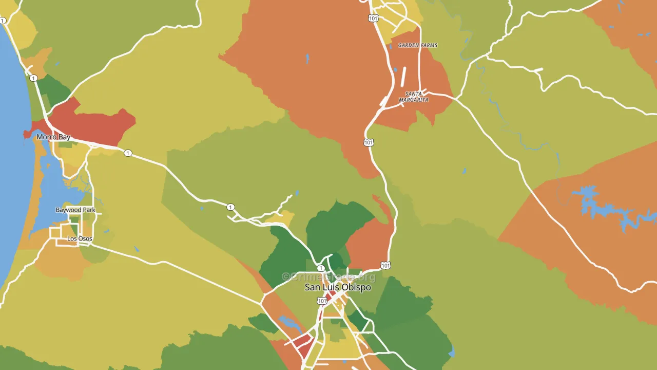 San Luis Obispo County, CA Map of Drug-Related Crime Rates