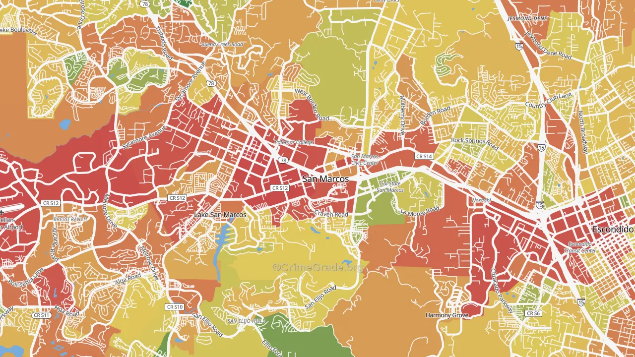 San Marcos, CA Map of Drug-Related Crime Rates