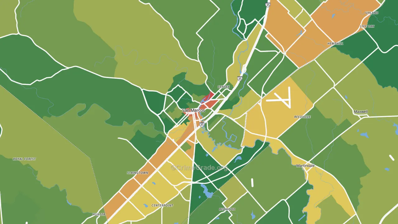 San Marcos, TX Map of Drug-Related Crime Rates