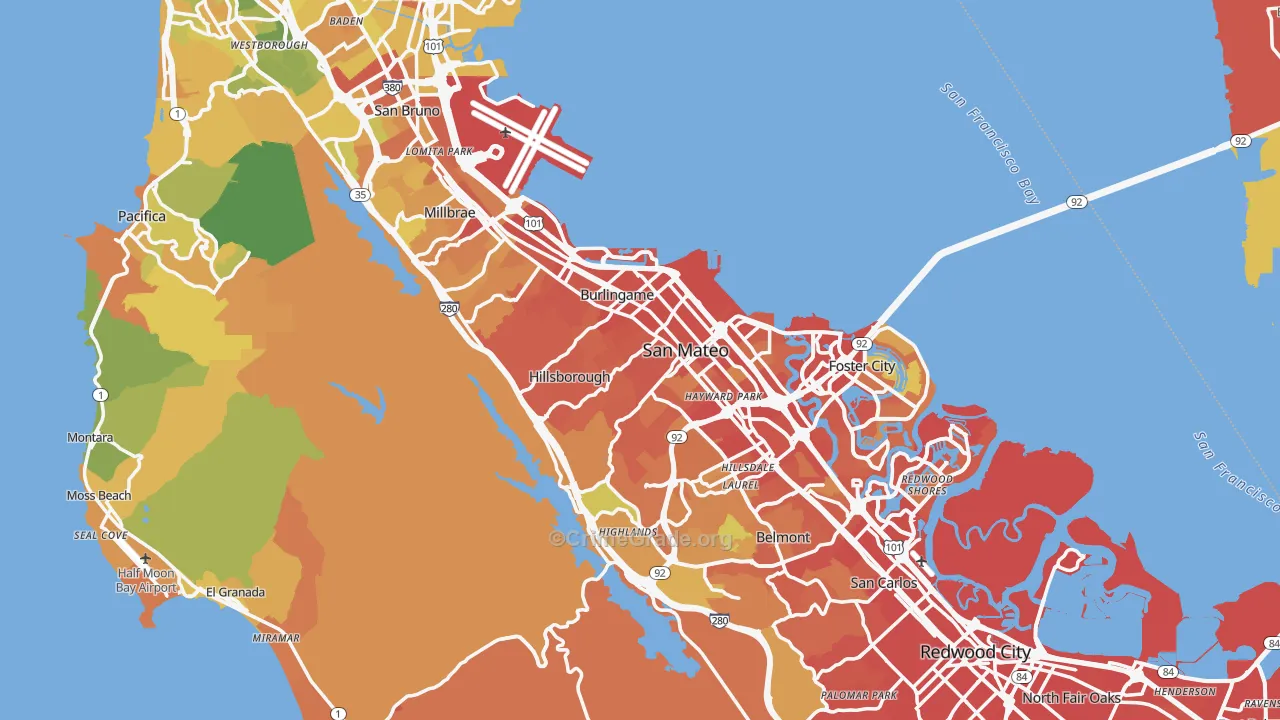 San Mateo County, CA Map of Drug-Related Crime Rates