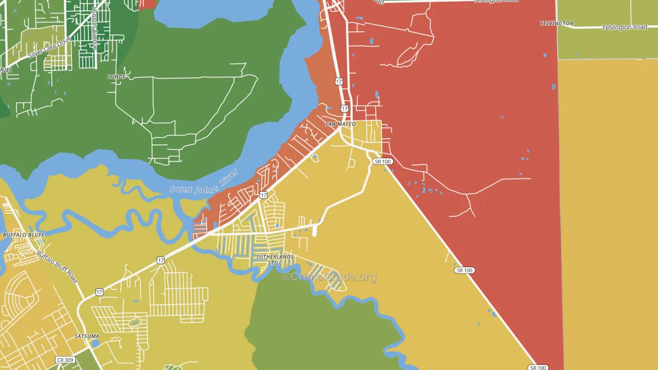 San Mateo, FL Map of Drug-Related Crime Rates