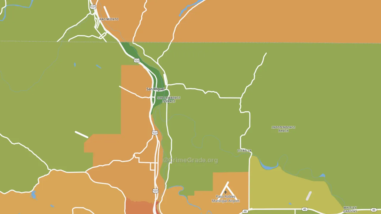 San Miguel, CA Map of Drug-Related Crime Rates