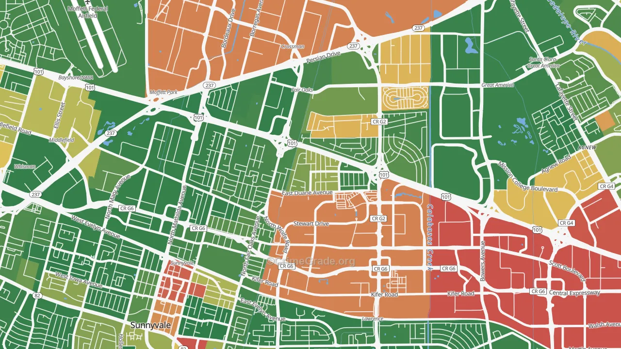 San Miguel, Sunnyvale, CA Map of Drug-Related Crime Rates