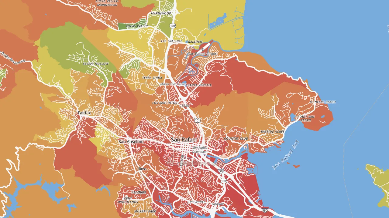 San Rafael, CA Map of Drug-Related Crime Rates