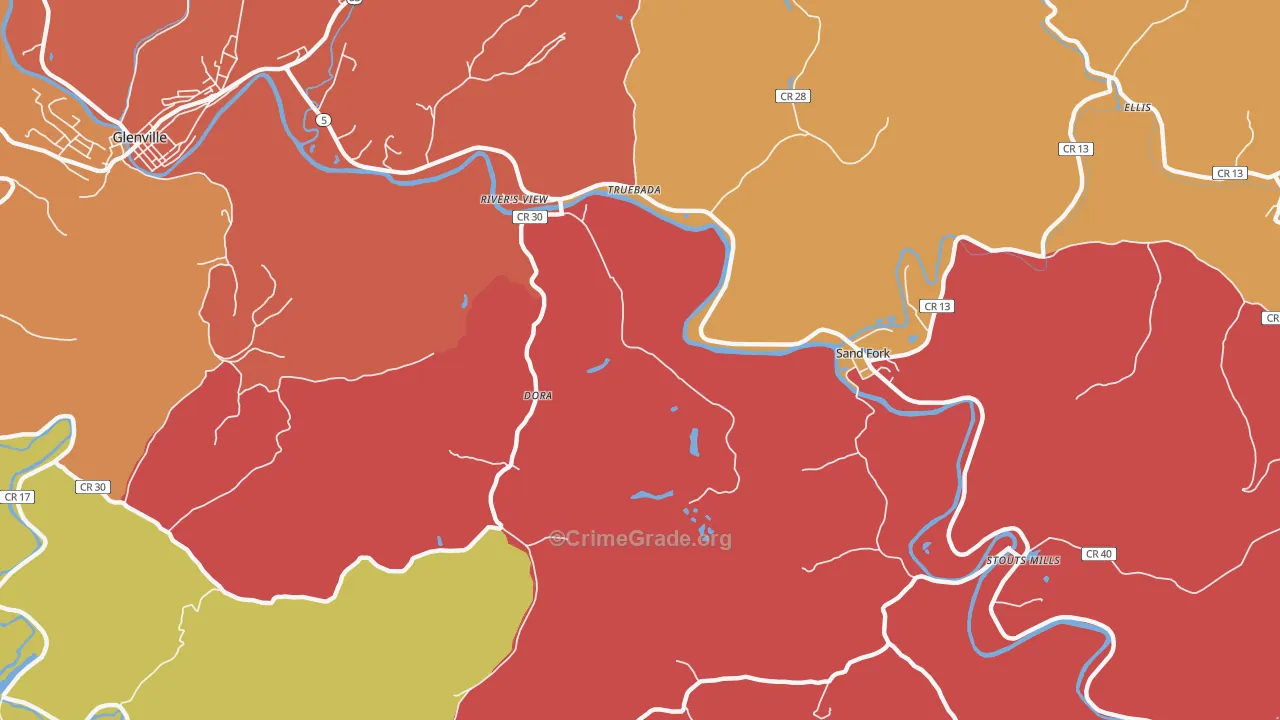 Sand Fork, WV Map of Drug-Related Crime Rates