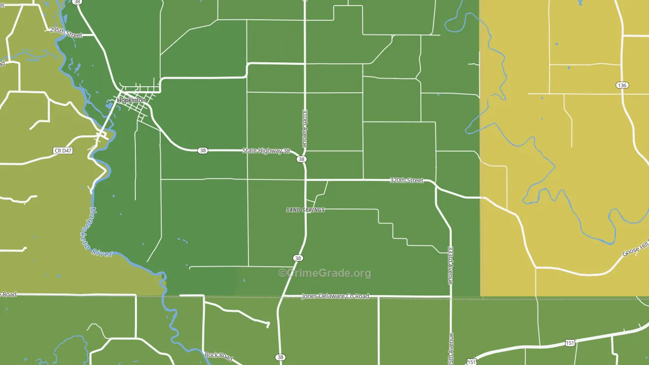 Sand Springs, IA Map of Drug-Related Crime Rates