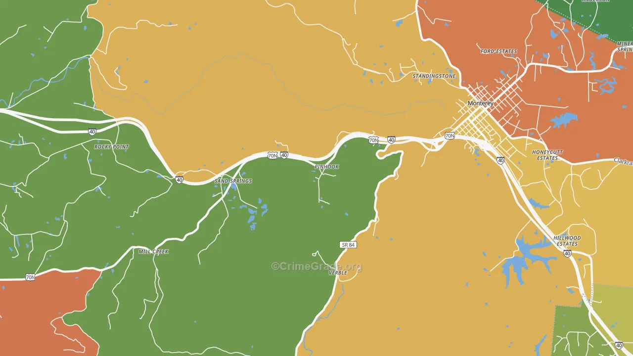 Sand Springs, TN Map of Drug-Related Crime Rates