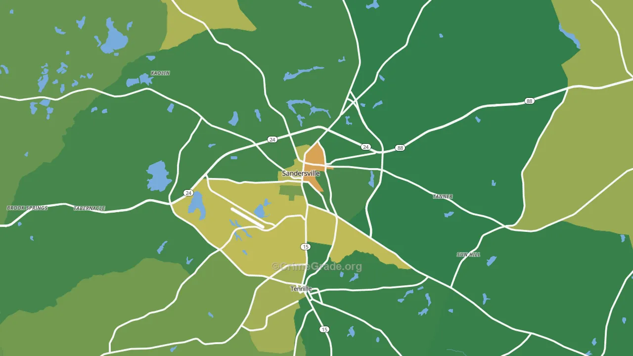 Sandersville, GA Map of Drug-Related Crime Rates