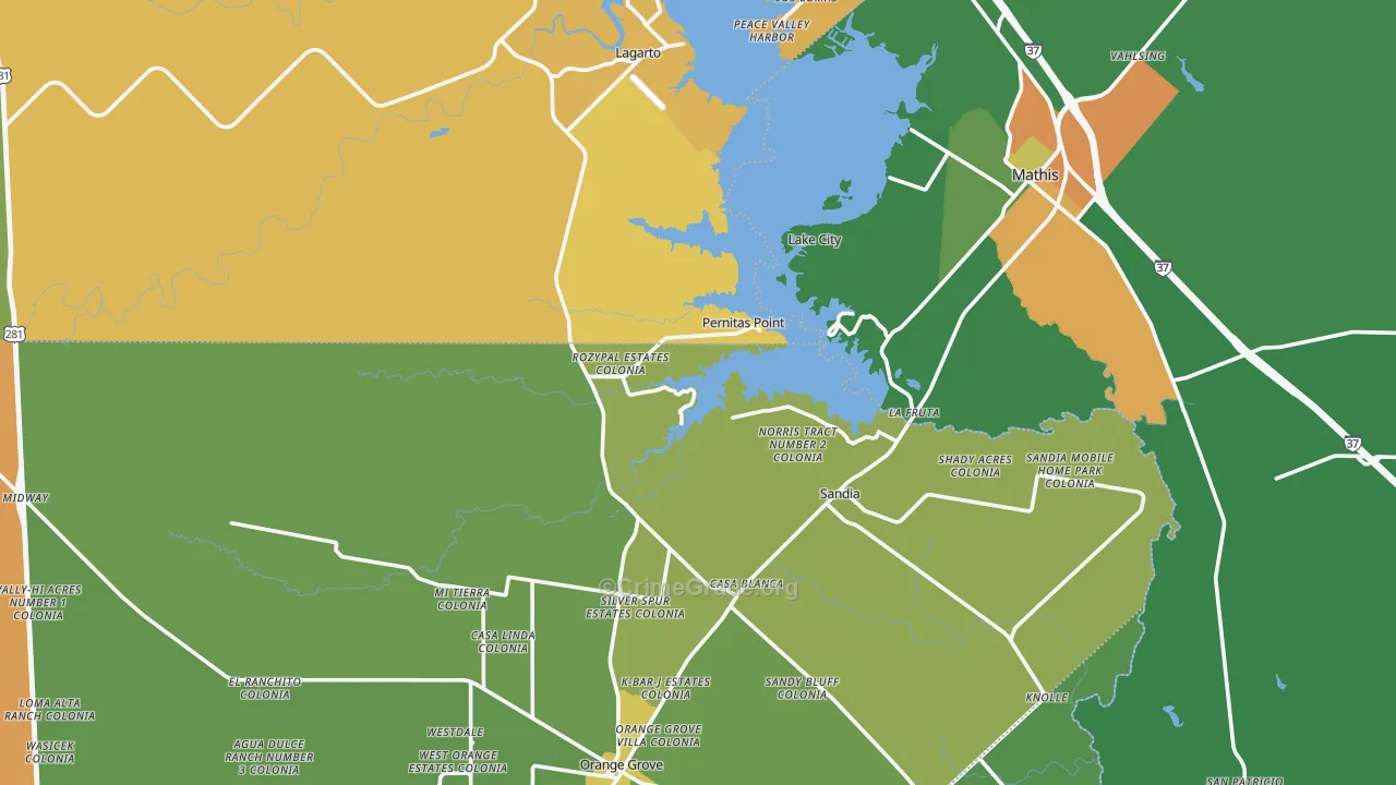 Sandia, TX Map of Drug-Related Crime Rates