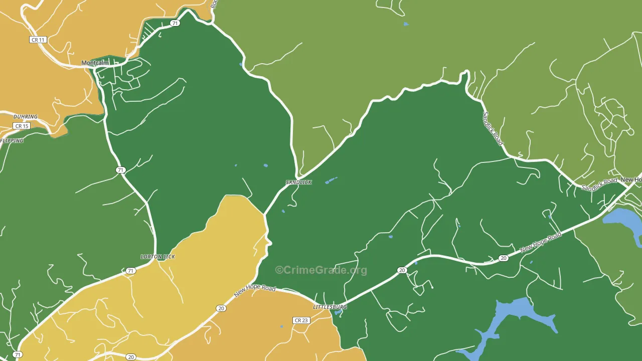 Sandlick, WV Map of Drug-Related Crime Rates