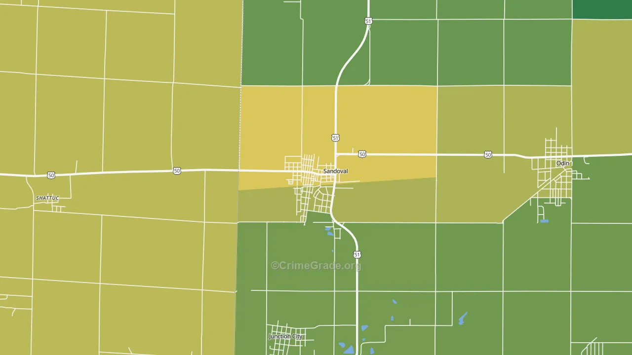 Sandoval, IL Map of Drug-Related Crime Rates