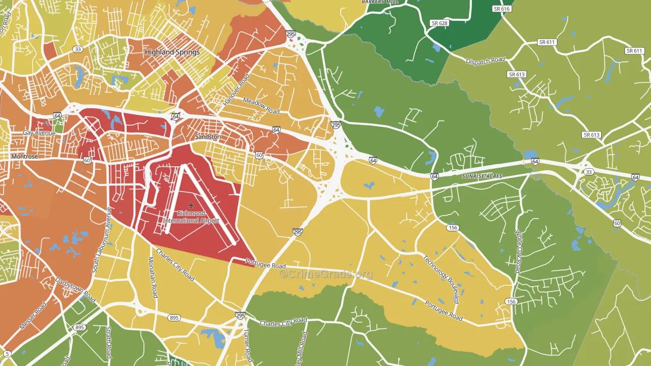 Sandston, VA Map of Drug-Related Crime Rates