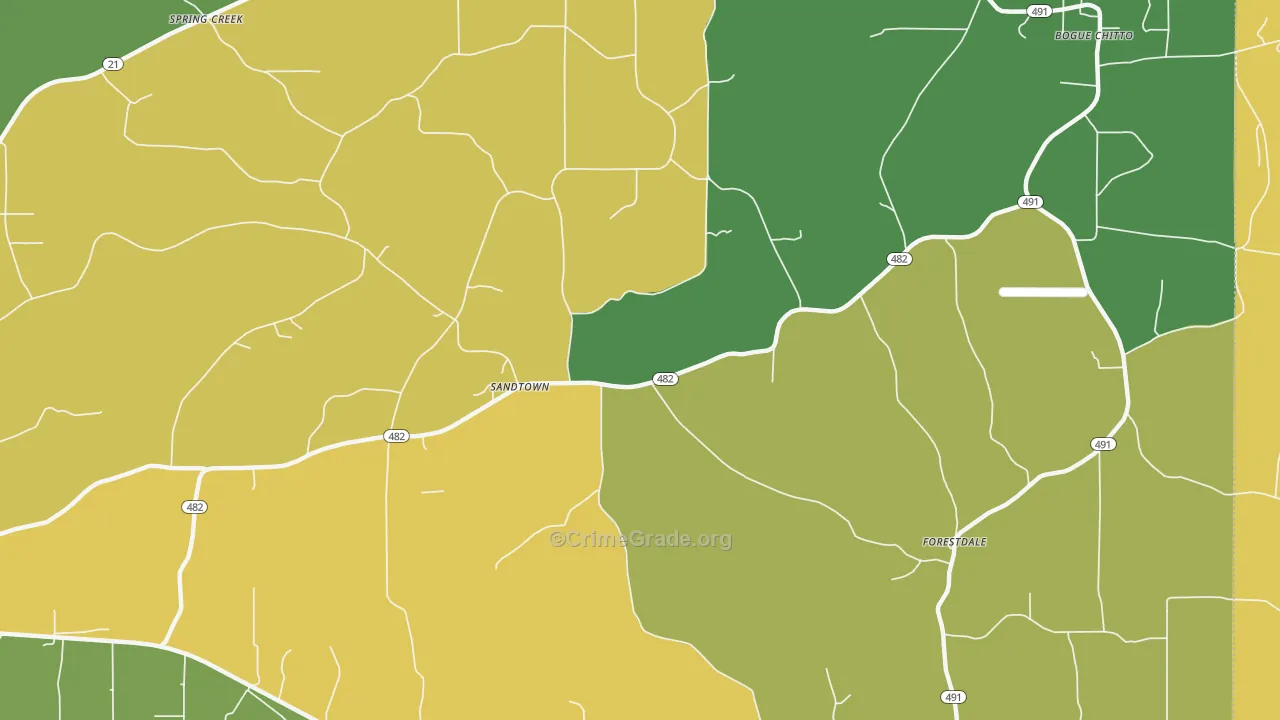 Sandtown, MS Map of Drug-Related Crime Rates
